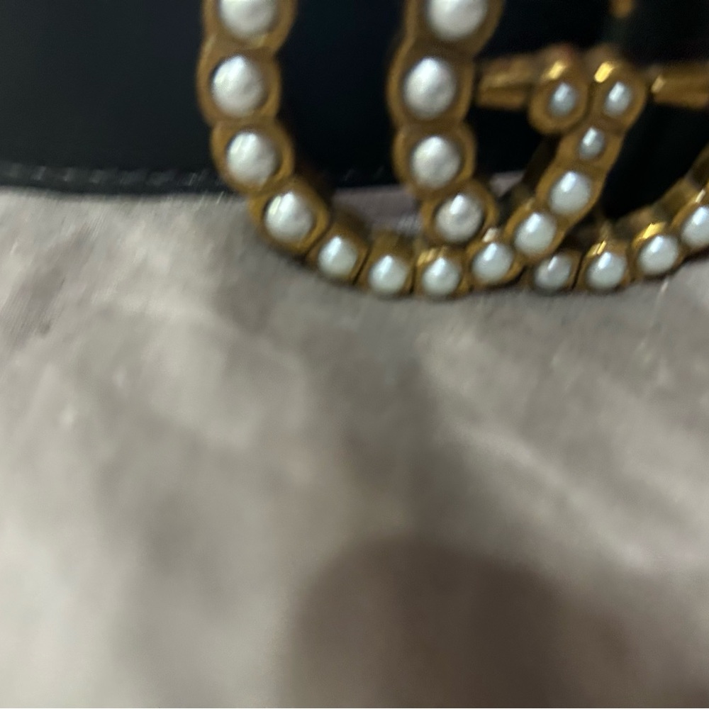 Gucci Black Belt with Gold and Pearl Accent - Picture 2 of 5